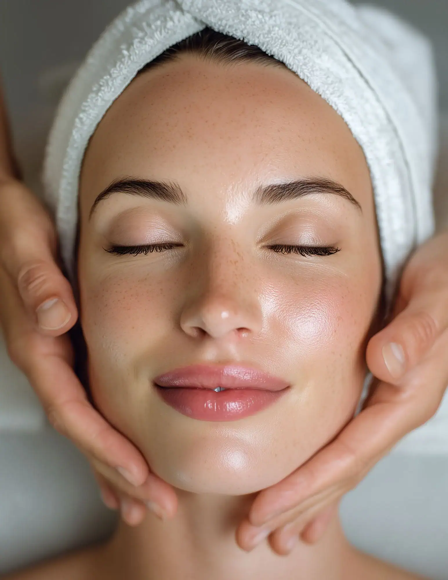 A woman with a towel on her head receives a relaxing facial massage at Medical Spa Nassau County, NY.